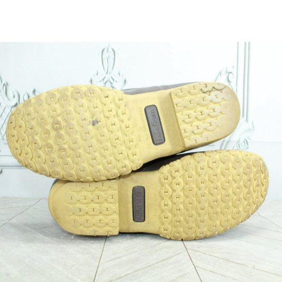 LL Bean Brown Leather Lace Up Shearling Lined Mid Calf Duck Boots Size 7 M - Picture 8 of 9